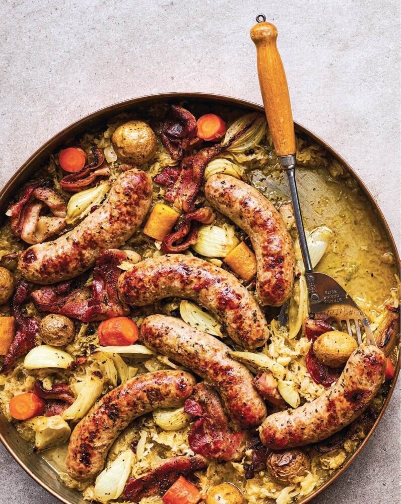 Fricassée de saucisses de Toulouse aux légumes d’automne rôtis